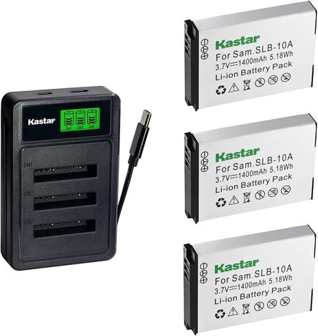 Kastar LZD3 USB Triple Charger Compatible with Samsung SLB-10A JVC BN-VH105 Sealife SLB10A Toshiba PA5081 BenQ DLI-301 Zoom BT-02, Samsung WB700 WB800F WB850F, JVC GC-XA2, Zoom Q4 Q4n in Kuwait