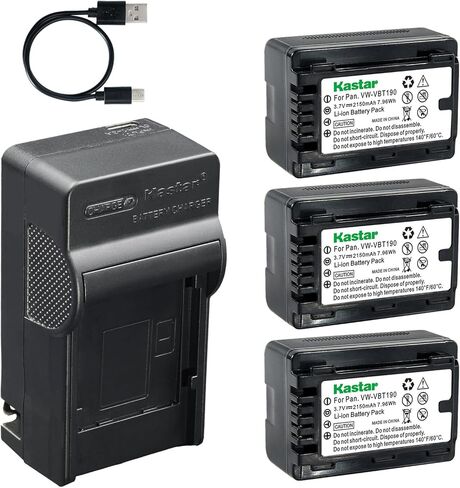 شاحن بطارية Kastar AC وUSB-C، متوافق مع كاميرا VBT190 VBT380 لباناسونيك HC-V110 V130 V160 V250 V270 V380 V520 V550 V720 V750 V770 V800 VX870 WX970 WXF990 in Kuwait