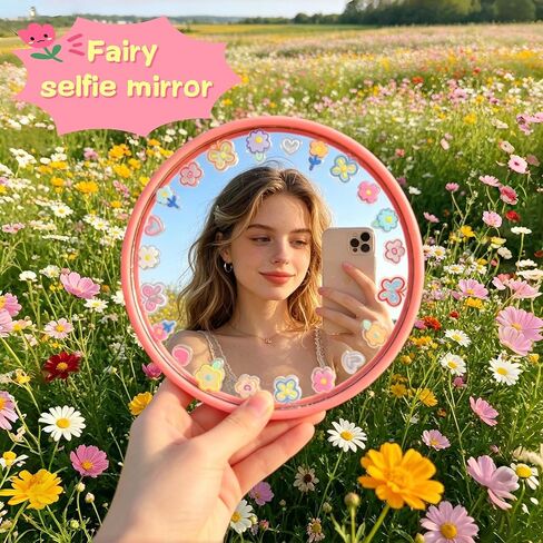 2 Pcs DIY Convex Selfie Mirror with Stickers & Pouches, Shatterproof Handheld Mirror for Travel Photography, Photography Viewfinder for Aesthetic Selfies, Gift for Photographer in Kuwait