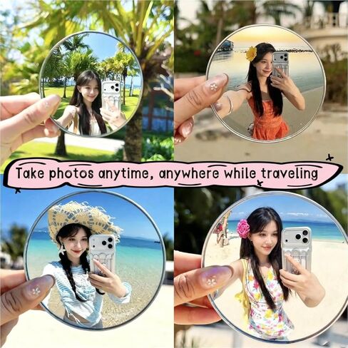 2 Pcs DIY Convex Selfie Mirror with Stickers & Pouches, Shatterproof Handheld Mirror for Travel Photography, Photography Viewfinder for Aesthetic Selfies, Gift for Photographer in Kuwait