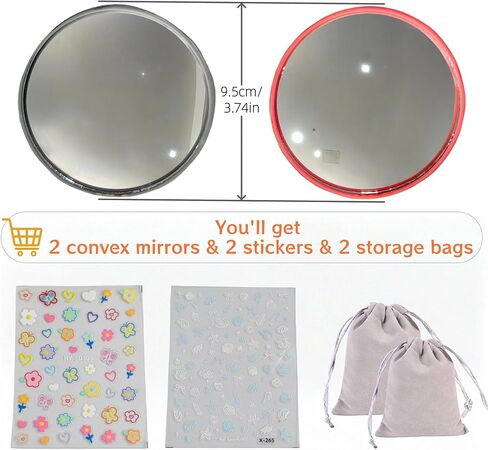 2 Pcs DIY Convex Selfie Mirror with Stickers & Pouches, Shatterproof Handheld Mirror for Travel Photography, Photography Viewfinder for Aesthetic Selfies, Gift for Photographer in Kuwait