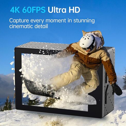 Action Camera 4K 60FPS Touch Screen, 20MP Waterproof Underwater Camera with 5X Zoom, 170° Wide Angle & EIS, WiFi Remote – Perfect for Snorkeling, Diving & Adventure Sports in Kuwait