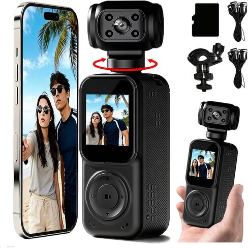 Pocket Camera 4K Output 64GB, WiFi Body Cameras with Audio and Video Recording, Dual Light&7 Hour Battery (Black) in Kuwait