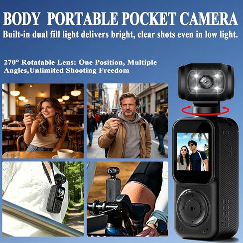 Pocket Camera 4K Output 64GB, WiFi Body Cameras with Audio and Video Recording, Dual Light&7 Hour Battery (Black) in Kuwait