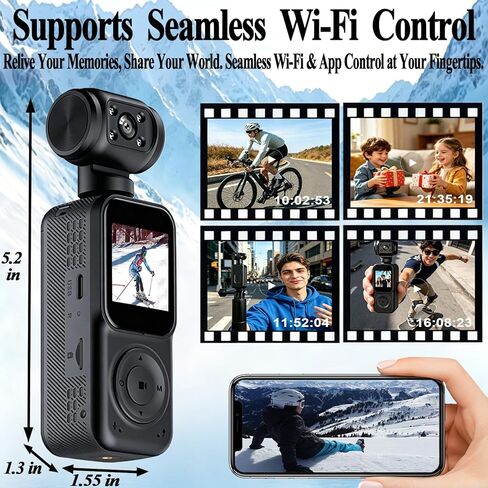 Pocket Camera 4K Output 64GB, WiFi Body Cameras with Audio and Video Recording, Dual Light&7 Hour Battery (Black) in Kuwait