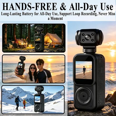 Pocket Camera 4K Output 64GB, WiFi Body Cameras with Audio and Video Recording, Dual Light&7 Hour Battery (Black) in Kuwait