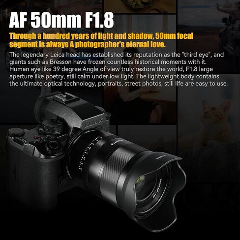 7artisans AutoFocus 50 مم F1.8 عدسة كاملة الإطار، فتحة كبيرة F1.8، تدعم التعرف التلقائي/اليدوي على الوجه/العين، متوافقة مع سلسلة Sony FX A1 A9 A7M A7R A7S A7C ZVE، باللون الأسود in Kuwait