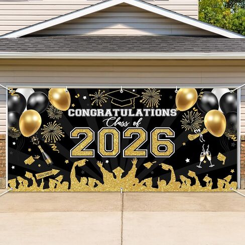 Avezano 2025 Graduation Garage Door Banner Congratulations Class of 2025 Garage Door Cover Backdrop Black Red Congrats Grad Party Decoration Background 6 x 13 ft (Black Red) in Saudi Arabia
