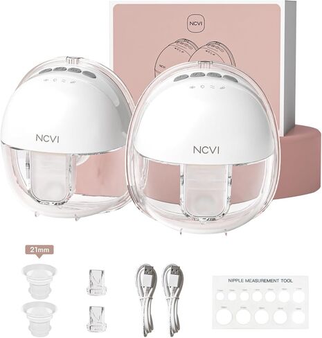 NCVI Wearable Hands Free Breast Pump, 4 Modes & 9 Levels with Multitronic Suction, Ultra-Quiet <42dB, Long Battery Life (150min), 21/24mm Flange Insert, Portable Electric Breastfeeding Pump for Moms in Kuwait