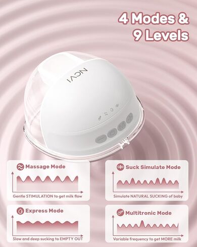 NCVI Wearable Hands Free Breast Pump, 4 Modes & 9 Levels with Multitronic Suction, Ultra-Quiet <42dB, Long Battery Life (150min), 21/24mm Flange Insert, Portable Electric Breastfeeding Pump for Moms in Kuwait