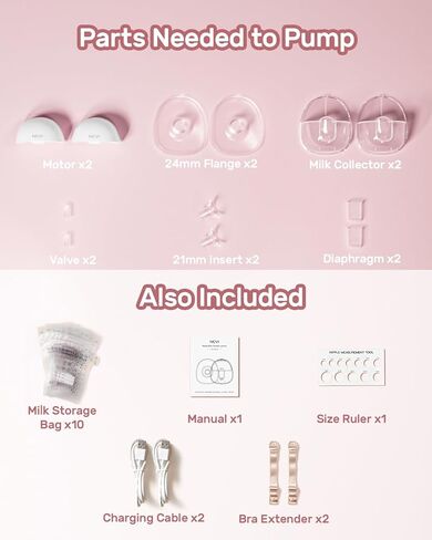 NCVI Wearable Hands Free Breast Pump, 4 Modes & 9 Levels with Multitronic Suction, Ultra-Quiet <42dB, Long Battery Life (150min), 21/24mm Flange Insert, Portable Electric Breastfeeding Pump for Moms in Kuwait