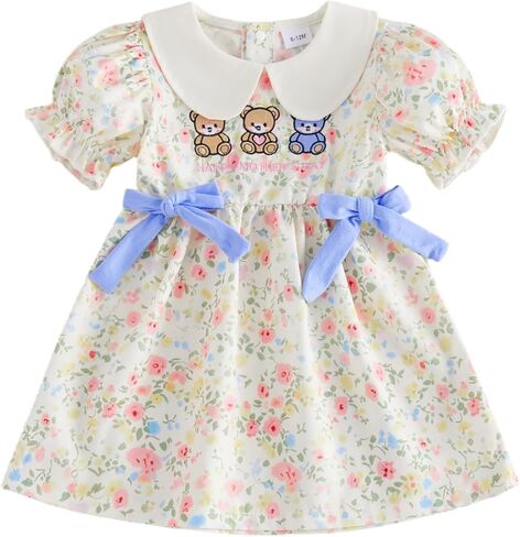 Toddler Baby Girls Mother's Day Summer Dress Letter Heart Embroidery Striped Short Sleeve Dresses Mothers Clothes in Saudi Arabia