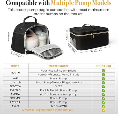 Large Breast Pump Bag for Spectra S1 S2, Double Layer Removable Breast Milk Cooler Bag with 10 Gel Ice Packs & Waterproof Mat, Wearable Pumping Bags for Work Travel & Family, Black in Kuwait