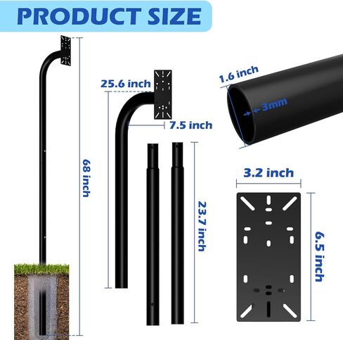 68" Universal Gooseneck Pedestal Post for Gate Opener Keypad, Heavy Duty Steel Burial Outdoor Mount, Compatible with Ghost Controls, Mighty Mule, Topens, CO-Z, Wireless/Wired Keypad & Intercom in Kuwait