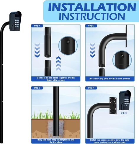 68" Universal Gooseneck Pedestal Post for Gate Opener Keypad, Heavy Duty Steel Burial Outdoor Mount, Compatible with Ghost Controls, Mighty Mule, Topens, CO-Z, Wireless/Wired Keypad & Intercom in Kuwait