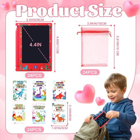 Zonon 24 حزمة هدايا عيد الحب للأطفال الفصول الدراسية 4.4 بوصة كمبيوتر لوحي صغير للكتابة LCD مع بطاقات وحقائب لوح رسم ملون لعيد الحب هدية تبادل الهدايا الجيدة (الفضاء) in Kuwait