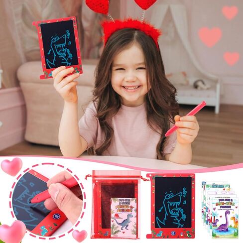 Zonon 24 حزمة هدايا عيد الحب للأطفال الفصول الدراسية 4.4 بوصة كمبيوتر لوحي صغير للكتابة LCD مع بطاقات وحقائب لوح رسم ملون لعيد الحب هدية تبادل الهدايا الجيدة (الفضاء) in Kuwait