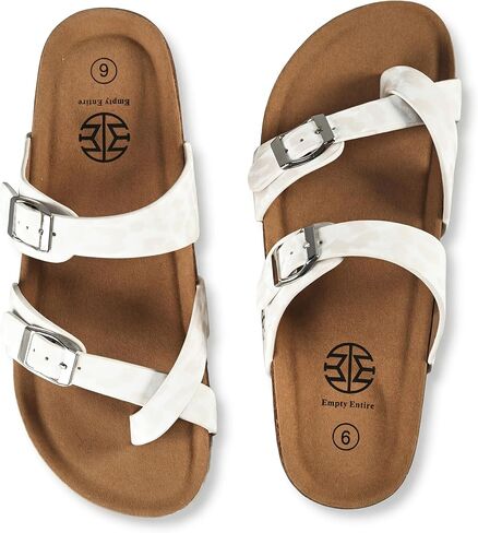 Women's Cross Strap Sandals | Cork Footbed with Arch Support,Soft Cushion, Adjustable Metal Buckle Faux Suede Flat Sandals, Comfy Summer Slides for Women in Saudi Arabia