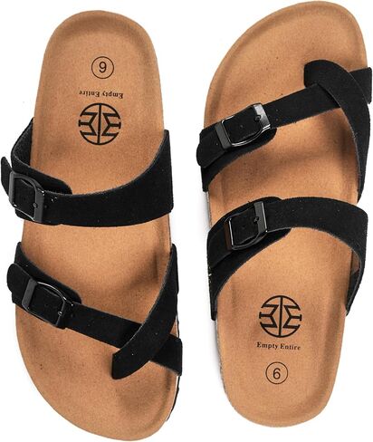 Women's Cross Strap Sandals | Cork Footbed with Arch Support,Soft Cushion, Adjustable Metal Buckle Faux Suede Flat Sandals, Comfy Summer Slides for Women in Saudi Arabia