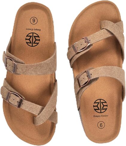 Women's Cross Strap Sandals | Cork Footbed with Arch Support,Soft Cushion, Adjustable Metal Buckle Faux Suede Flat Sandals, Comfy Summer Slides for Women in Saudi Arabia