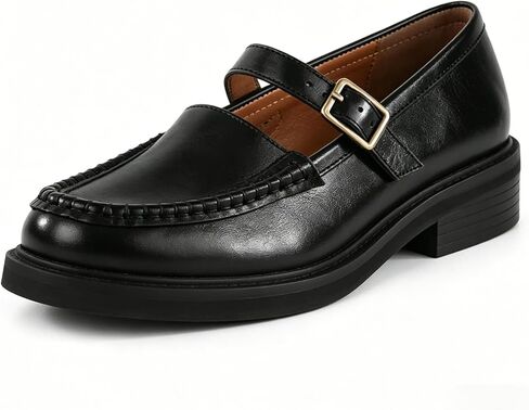 LUXMAX Low Heel Loafers for Women Chunky Heel Faux Suede Mary Janes Platform Penny Loafers with Buckle Comfortable Work Shoes in Saudi Arabia