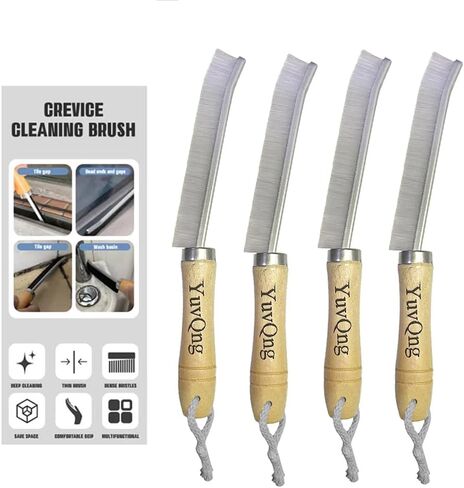 4-Piece Set Crevice Cleaning Brush - Multifunctional Hard Bristle Cleaning Brush for Bathroom, Kitchen, Window, Faucet, Toilet & Grout - Durable Household Cleaning Tools Essentials (Silvery) in Kuwait