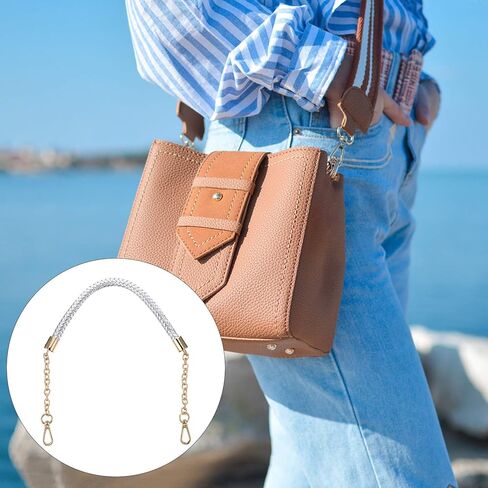 Uonlytech Creative Leather Bag Strap with Metal Chain Detachable Weaving Shoulder Strap for Handbags and Bags Fashionable Accessory for Women Easy Installation in Kuwait
