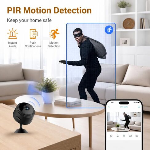 Hidden Camera, 1080p HD WiFi Home Camera with Night Vision and Motion Detection, Mini Spy Camera for Pets, Babies, and Nannies, Supporting Real-time Viewing via the app，Black in Kuwait