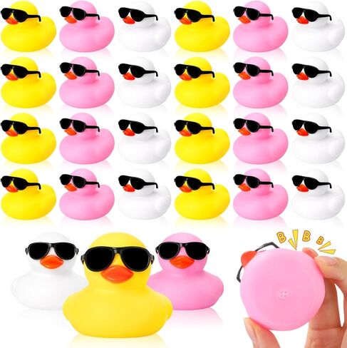 Sosation Khaki 36 Packs Mini Rubber Ducks with Sunglasses Sets 2.2 Inch Bath Squeaky Rubber Duckies Cute Float Bathtub Toys for Birthday Baby Shower Party Favor Class Carnival Decor (Solid) in Kuwait