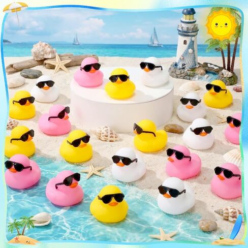 Sosation Khaki 36 Packs Mini Rubber Ducks with Sunglasses Sets 2.2 Inch Bath Squeaky Rubber Duckies Cute Float Bathtub Toys for Birthday Baby Shower Party Favor Class Carnival Decor (Solid) in Kuwait