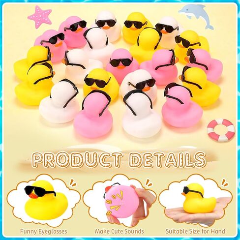 Sosation Khaki 36 Packs Mini Rubber Ducks with Sunglasses Sets 2.2 Inch Bath Squeaky Rubber Duckies Cute Float Bathtub Toys for Birthday Baby Shower Party Favor Class Carnival Decor (Solid) in Kuwait