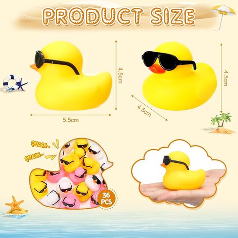 Sosation Khaki 36 Packs Mini Rubber Ducks with Sunglasses Sets 2.2 Inch Bath Squeaky Rubber Duckies Cute Float Bathtub Toys for Birthday Baby Shower Party Favor Class Carnival Decor (Solid) in Kuwait