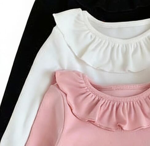 3-Pack Baby Girl Long Sleeve Cute Bodysuits for 0M-3Y, Pink/White/Black Ruffle Jumpsuits Set with Bottom Snap in Saudi Arabia