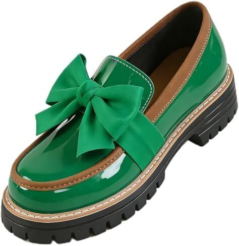 Women's Patent Leather Bowknot Chunky Platform Loafers Elegant Round ToeThick Sole Non-Slip Lug Sole Casual Dress Shoes for Office Business Work Everyday Wear in Saudi Arabia