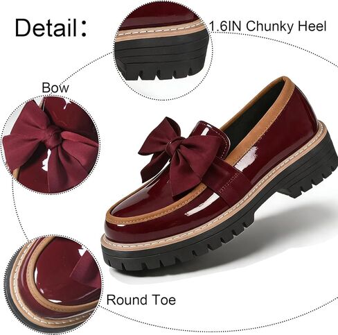 Women's Patent Leather Bowknot Chunky Platform Loafers Elegant Round ToeThick Sole Non-Slip Lug Sole Casual Dress Shoes for Office Business Work Everyday Wear in Saudi Arabia
