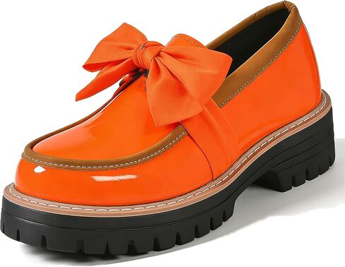 Women's Patent Leather Bowknot Chunky Platform Loafers Elegant Round ToeThick Sole Non-Slip Lug Sole Casual Dress Shoes for Office Business Work Everyday Wear in Saudi Arabia