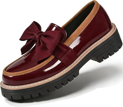 Women's Patent Leather Bowknot Chunky Platform Loafers Elegant Round ToeThick Sole Non-Slip Lug Sole Casual Dress Shoes for Office Business Work Everyday Wear in Saudi Arabia
