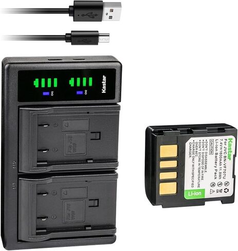بطارية Kastar 3 عبوات BN-VF707 واستبدال شاحن USB LTD2 لـ JVC GZ-MG77AH GZ-MG77E GZ-MG77EK GZ-MG77EX GZ-MG77EY GZ-MG77EZ GZ-MG77U GZ-MG77US GZ-MG500 GZ-MG500AC GZ-MG500U GZ-MG505 جي زد-MG505AA in Kuwait