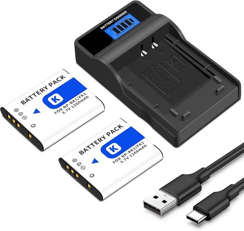 2 Pack NP-BK1 NP-FK1 1260mah with Quick LCD Charger for Sony Cybershot DSC-W180, DSC-W190, DSC-W370, DSC-S750, DSC-S780, DSC-S950, DSC-S980, Webbie MHS-CM1 HD, MHS-PM1 (2 Batteries+ 1 Charging Box) in Kuwait