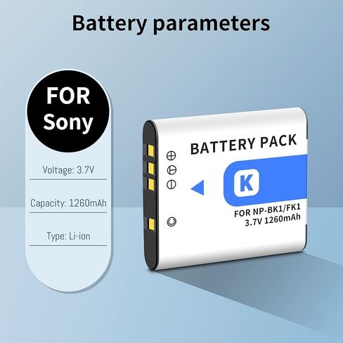2 Pack NP-BK1 NP-FK1 1260mah with Quick LCD Charger for Sony Cybershot DSC-W180, DSC-W190, DSC-W370, DSC-S750, DSC-S780, DSC-S950, DSC-S980, Webbie MHS-CM1 HD, MHS-PM1 (2 Batteries+ 1 Charging Box) in Kuwait