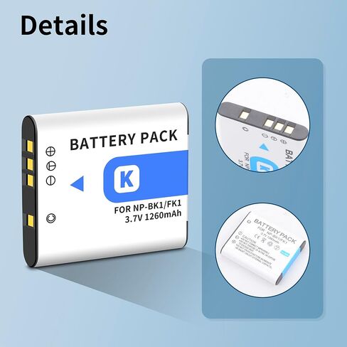 2 Pack NP-BK1 NP-FK1 1260mah with Quick LCD Charger for Sony Cybershot DSC-W180, DSC-W190, DSC-W370, DSC-S750, DSC-S780, DSC-S950, DSC-S980, Webbie MHS-CM1 HD, MHS-PM1 (2 Batteries+ 1 Charging Box) in Kuwait