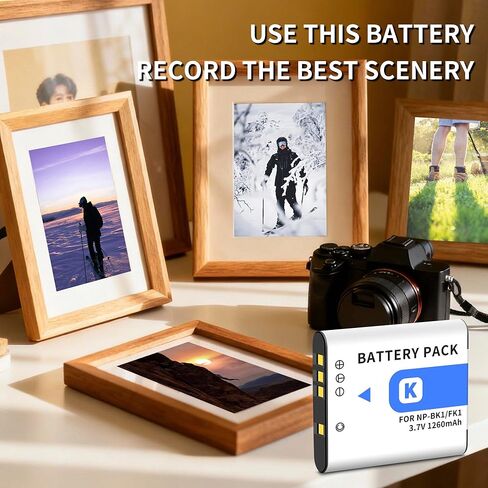 2 Pack NP-BK1 NP-FK1 1260mah with Quick LCD Charger for Sony Cybershot DSC-W180, DSC-W190, DSC-W370, DSC-S750, DSC-S780, DSC-S950, DSC-S980, Webbie MHS-CM1 HD, MHS-PM1 (2 Batteries+ 1 Charging Box) in Kuwait