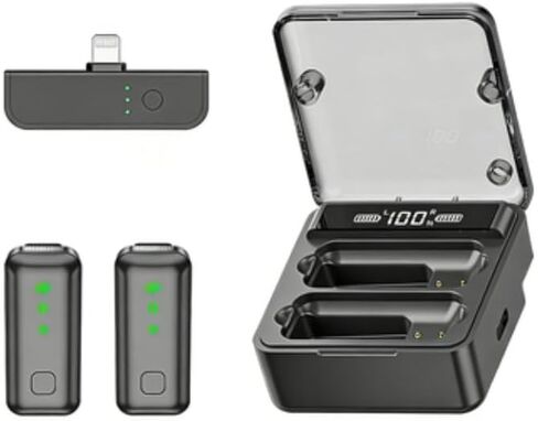 Wireless Lavalier Mic with AI Noise Reduction, Reverb, Mute, 50M Range, Adjustable Amp & Digital Display (2TX+1RX 300mAh Charging Case) Q-Certified for iPhone, Android, Tablet, PC(Black Color) in Kuwait