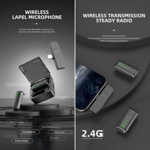Wireless Lavalier Mic with AI Noise Reduction, Reverb, Mute, 50M Range, Adjustable Amp & Digital Display (2TX+1RX 300mAh Charging Case) Q-Certified for iPhone, Android, Tablet, PC(Black Color) in Kuwait