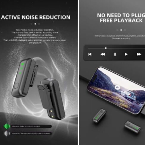 Wireless Lavalier Mic with AI Noise Reduction, Reverb, Mute, 50M Range, Adjustable Amp & Digital Display (2TX+1RX 300mAh Charging Case) Q-Certified for iPhone, Android, Tablet, PC(Black Color) in Kuwait