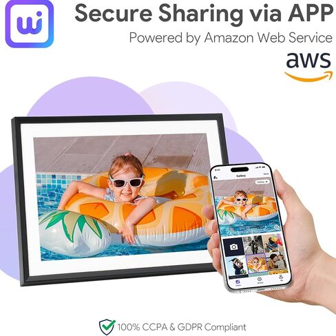 إطار صورة رقمي Euphro مقاس 10.1 بوصة سعة 32 جيجابايت، وإطار صور رقمي مع شاشة لمس IPS مقاس 1280 × 800، ومشاركة الصور/مقاطع الفيديو وإرسال أطيب التمنيات عبر التطبيق المجاني in Kuwait