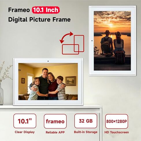 إطار صور رقمي واي فاي ذكي مقاس 10.1 بوصة، تقويم Frameo مع 1280x800 IPS، شاشة تعمل باللمس، تدوير تلقائي، مثبت على الحائط، أفضل هدية لمشاركة الصور/مقاطع الفيديو على الفور عبر تطبيق Frameo in Kuwait