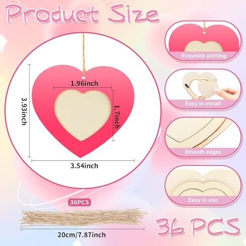 BreezeHug 36 مجموعة من إطارات الصور المصنوعة يدويًا على شكل قلب، مجموعة إطارات صور خشبية غير مكتملة، زينة بحبل لتزيين حفلات عيد الأم، هدية فنية لتبادل الفصول الدراسية، لوازم عيد الحب in Kuwait