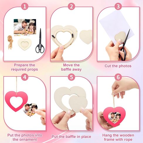 BreezeHug 36 مجموعة من إطارات الصور المصنوعة يدويًا على شكل قلب، مجموعة إطارات صور خشبية غير مكتملة، زينة بحبل لتزيين حفلات عيد الأم، هدية فنية لتبادل الفصول الدراسية، لوازم عيد الحب in Kuwait
