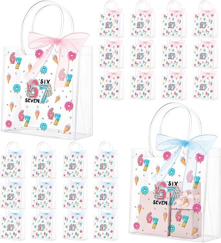 Mooliwe 24 Pcs Kpop Theme Party Gift Bag with Ribbon Bow Popular Singer Party Favors PVC Clear Gift Goodie Bags Bulk with Handle for Purple Birthday Gifts Decoration Friendship Fans Favor in Saudi Arabia